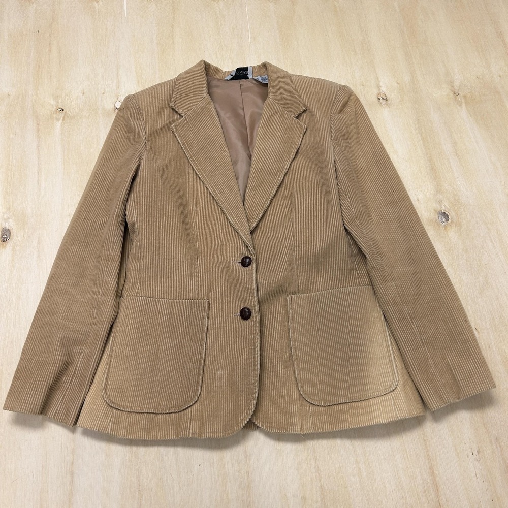 Vintage Sheridan Square Blazer Jacket Womens 10 Beige Corduroy Two Button Lined